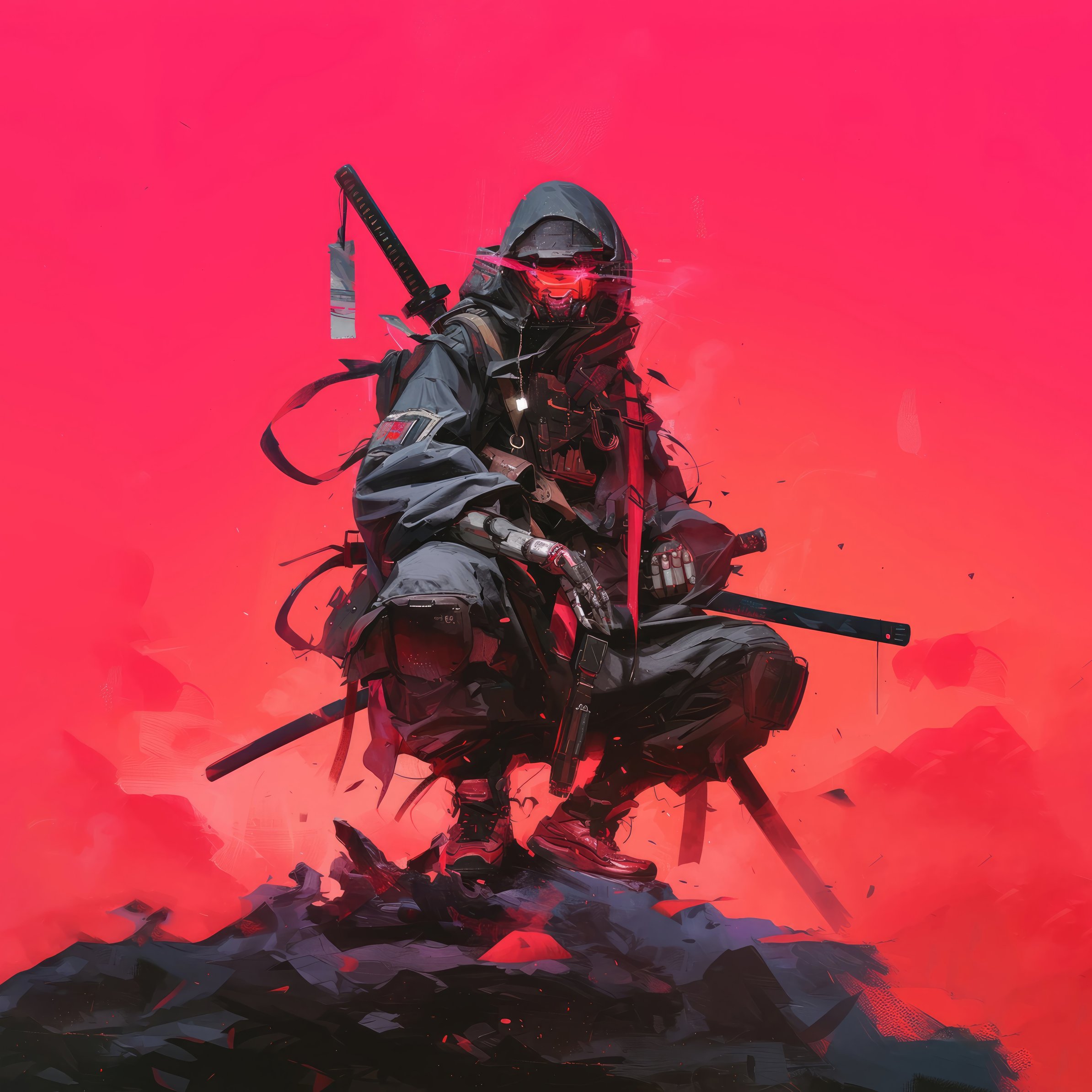 Cyberpunk ninja with katana - Wallpapers for iPad Pro 11″ in 2388x2388 resolution