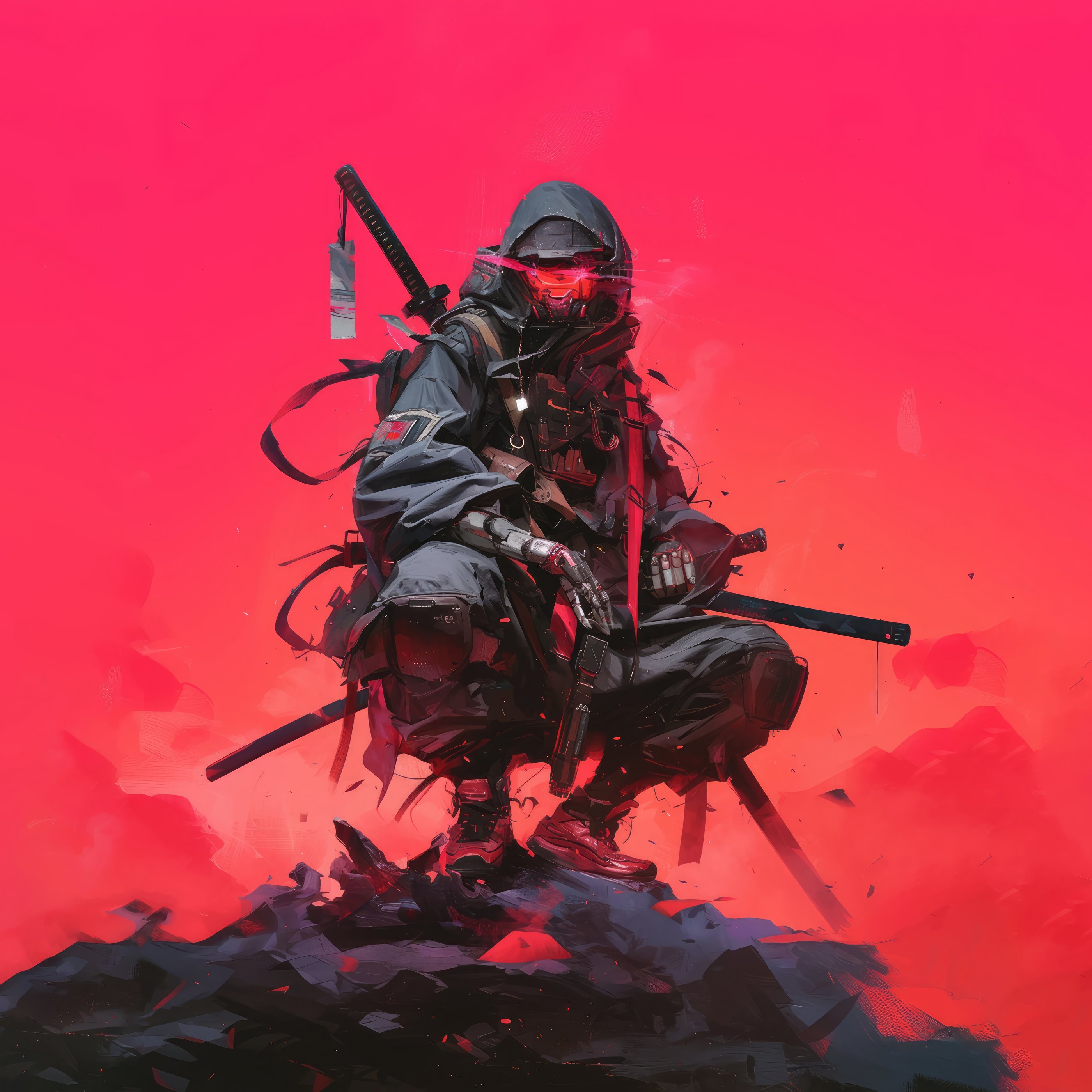 Cyberpunk ninja with katana - Wallpapers for Samsung Galaxy Tab S9+ in 2800x2800 resolution