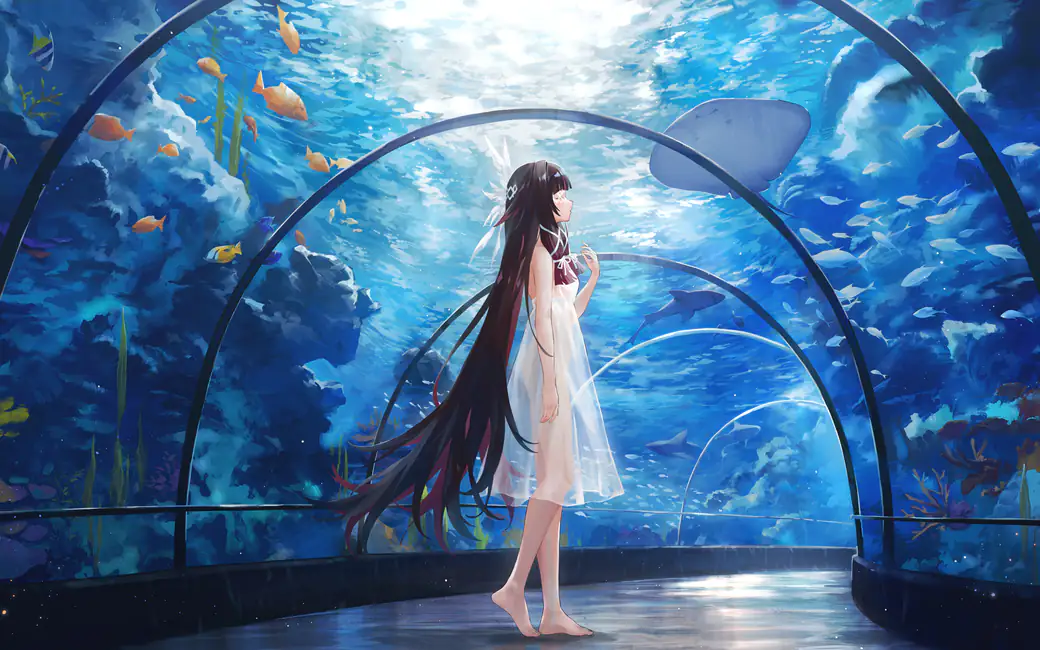 Columbina in a transparent dress — desktop and phone wallpaper, free download