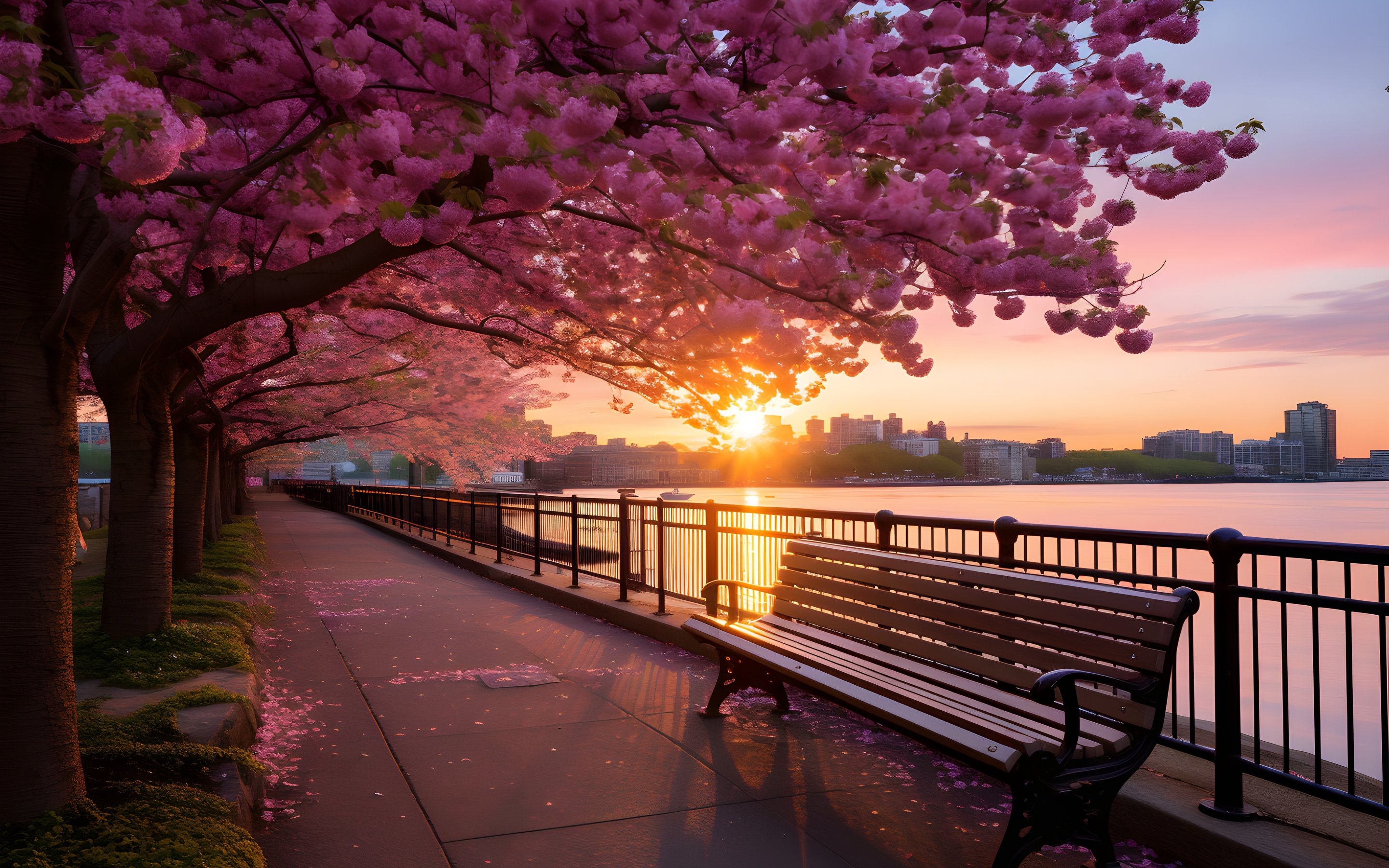 Cherry blossom path with sunset view - Wallpapers for Apple MacBook 15″ in 2880x1800 resolution