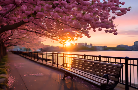 City wallpapers: sakura, park, sunset, spring