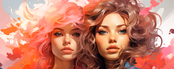 UltraWide 21:9 wallpapers (3440x1440): sisters, twins, pink hair, brown-haired