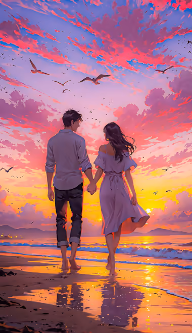 Nature wallpapers: romance, couple, beach, sunset