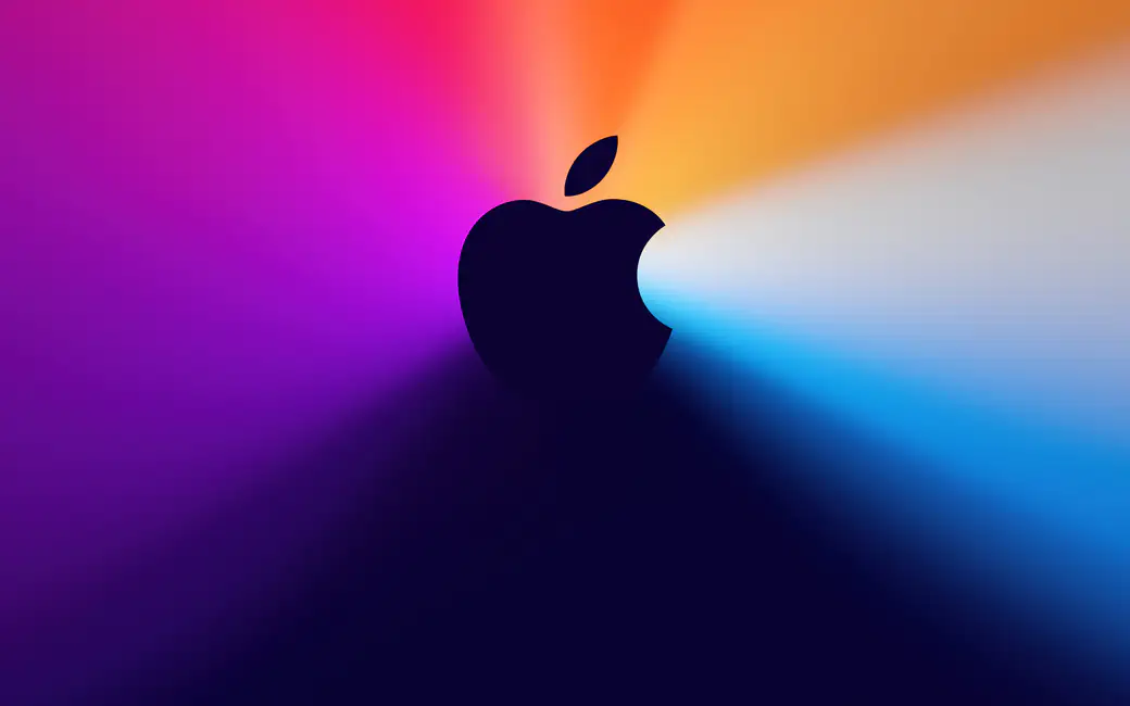 Apple logo with light rays — desktop and phone wallpaper, free download