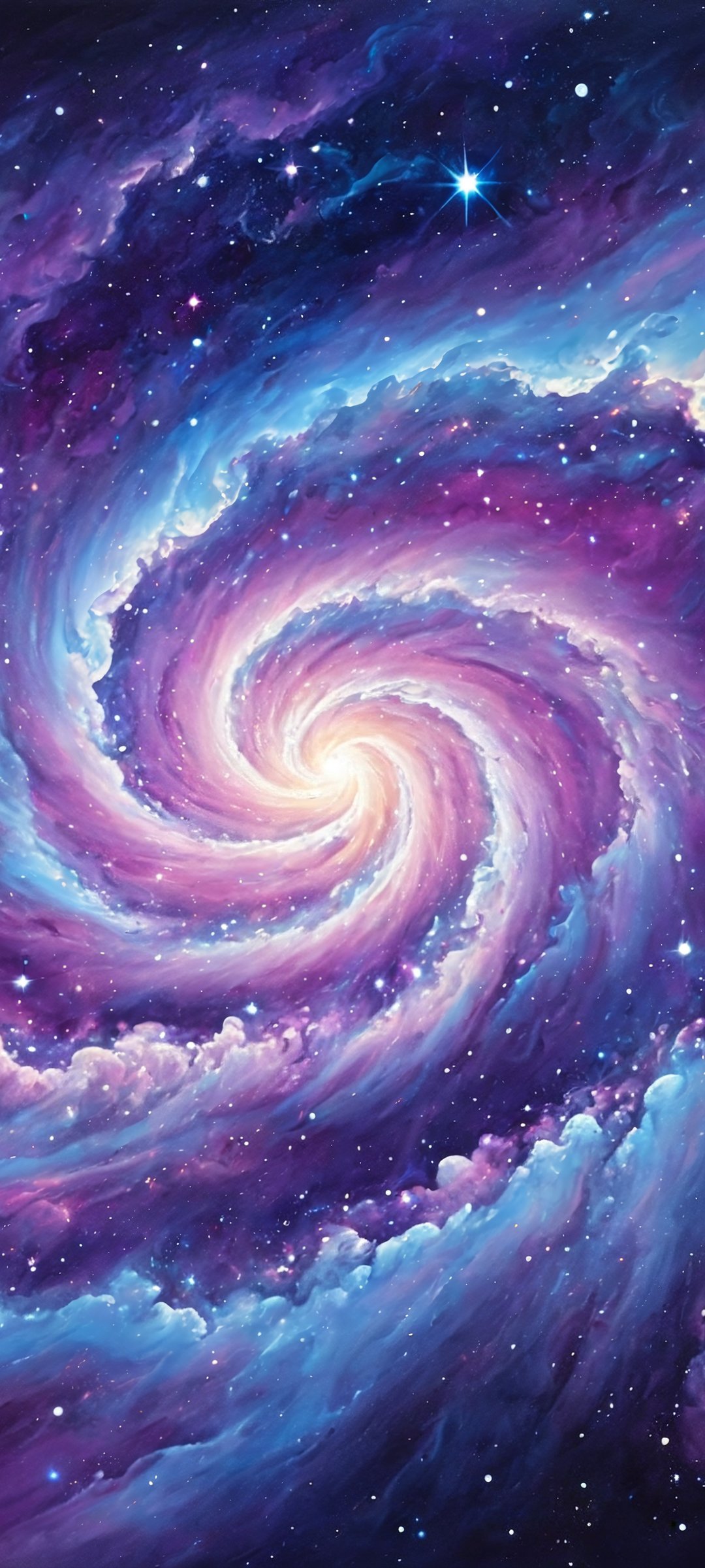 Blue-violet spiral galaxy - Wallpapers for Samsung Galaxy M55, POCO M4/X4/X5, Xiaomi Redmi 12/13/Note 13/Note 14/Note 14S in 1080x2400 resolution
