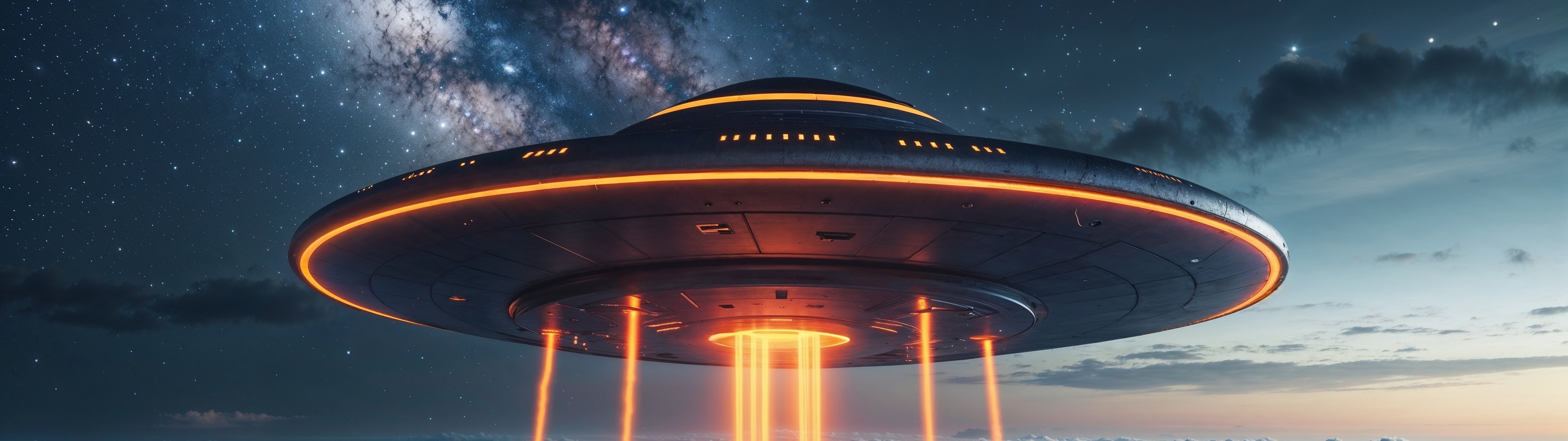UFO with orange rays - UltraWide 32:9 wallpapers in 5120x1440 resolution
