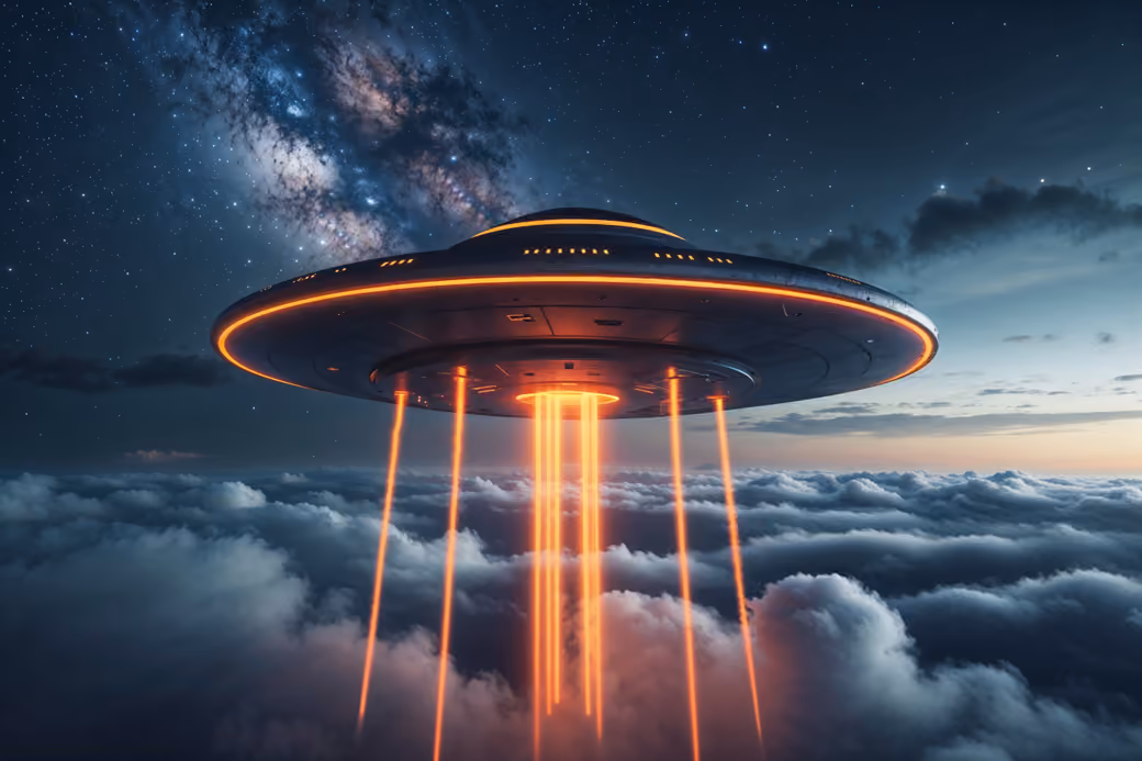 UFO with orange rays - SXGA wallpapers in 1280x1024 resolution