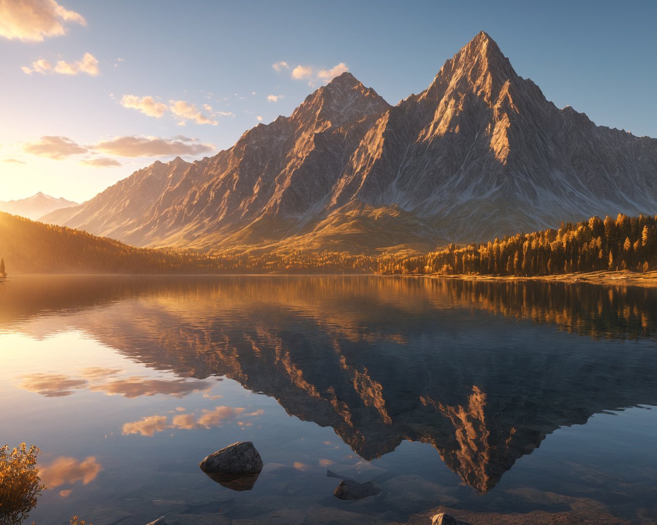 Sunny morning on a mountain lake - SXGA wallpapers in 1280x1024 resolution