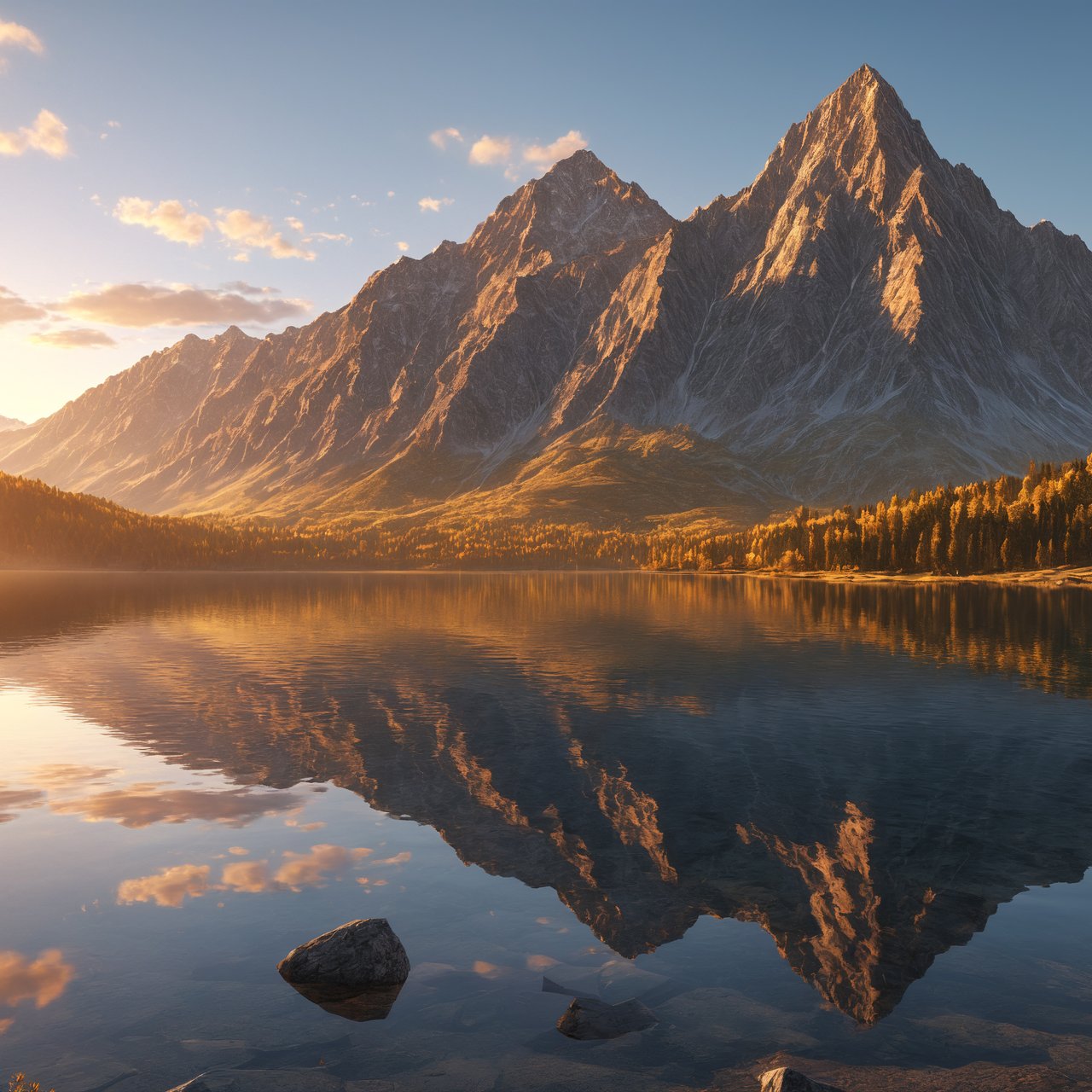 Sunny morning on a mountain lake - Wallpapers for Lenovo, Huawei in 1280x1280 resolution