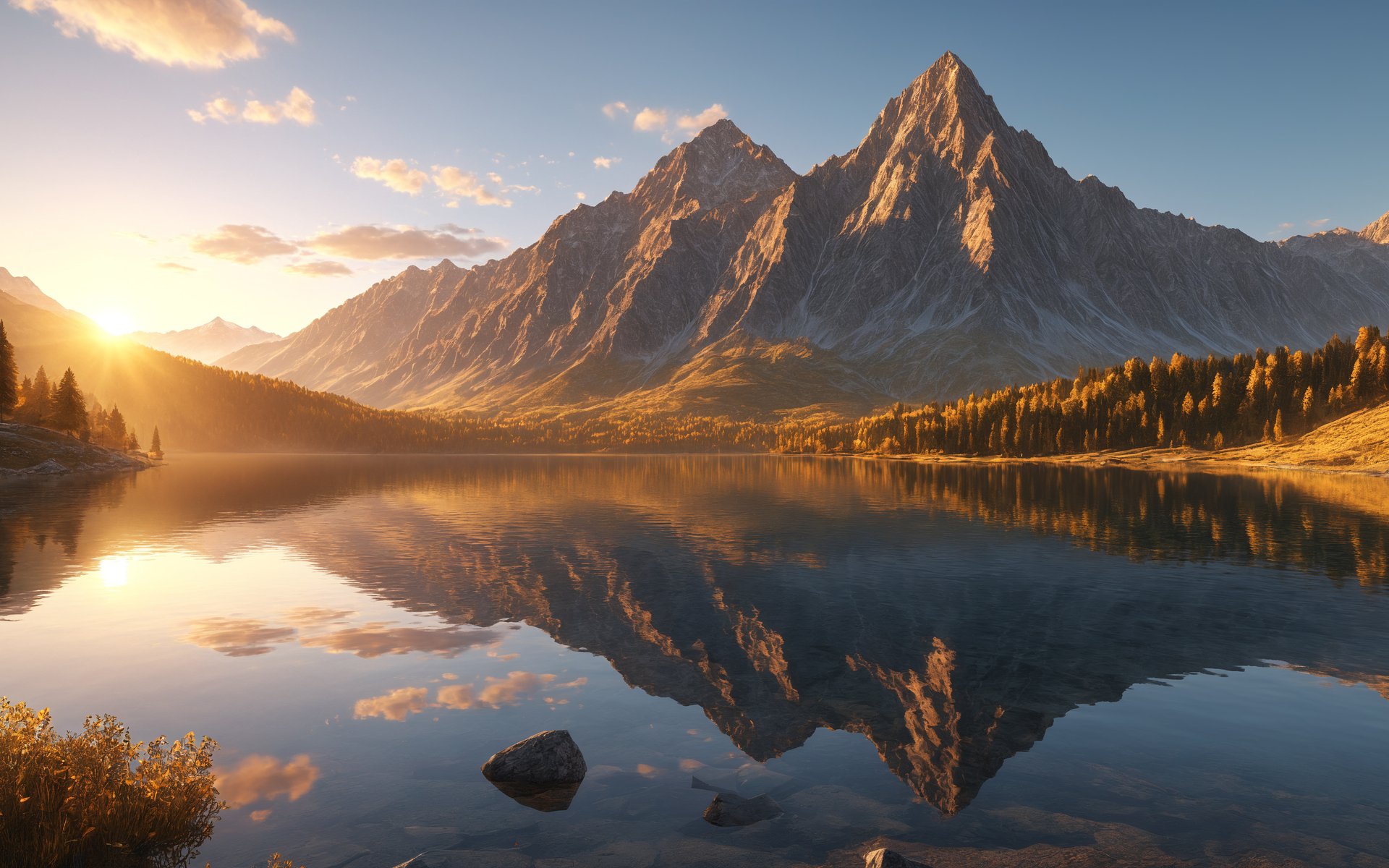 Sunny morning on a mountain lake - WUXGA wallpapers in 1920x1200 resolution