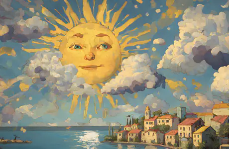 WSXGA+ wallpapers (1680x1050): sun, clouds, sea, village