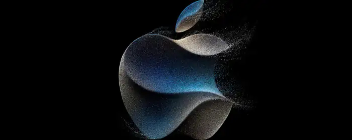 UltraWide 32:9 обои (5120x1440): Apple Inc, логотип, минимализм, частицы