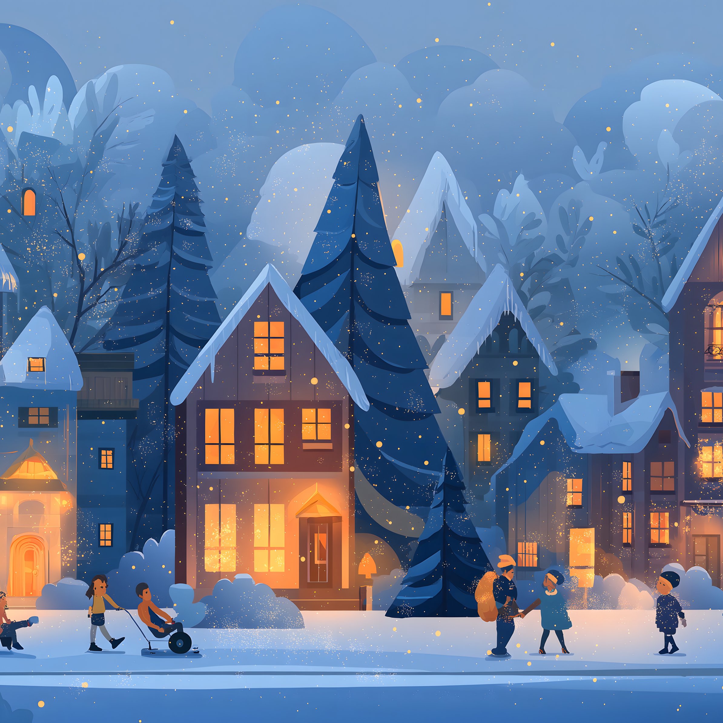 Cozy snow-covered village - Wallpapers for iPad Pro 11″ in 2388x2388 resolution