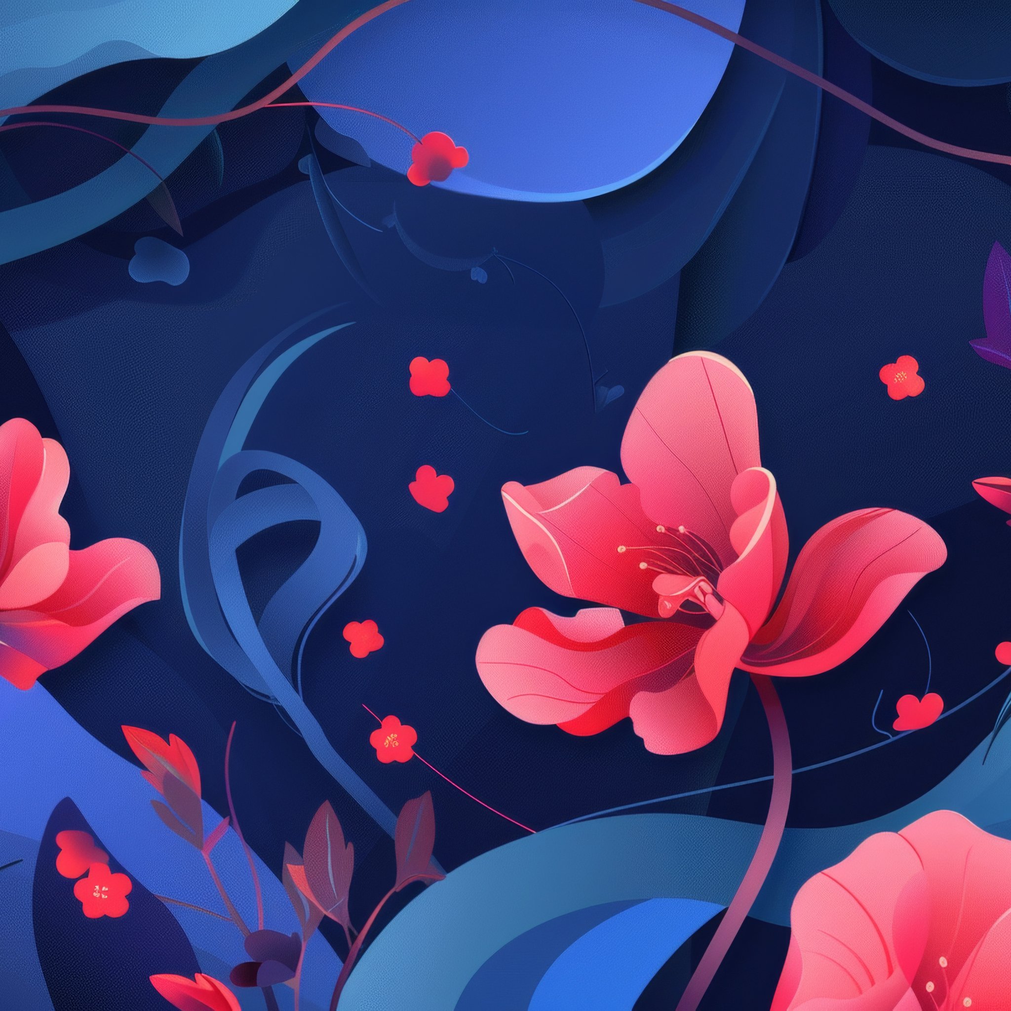 Red poppies on a blue abstract background - Wallpapers for iPad Retina in 2048x2048 resolution