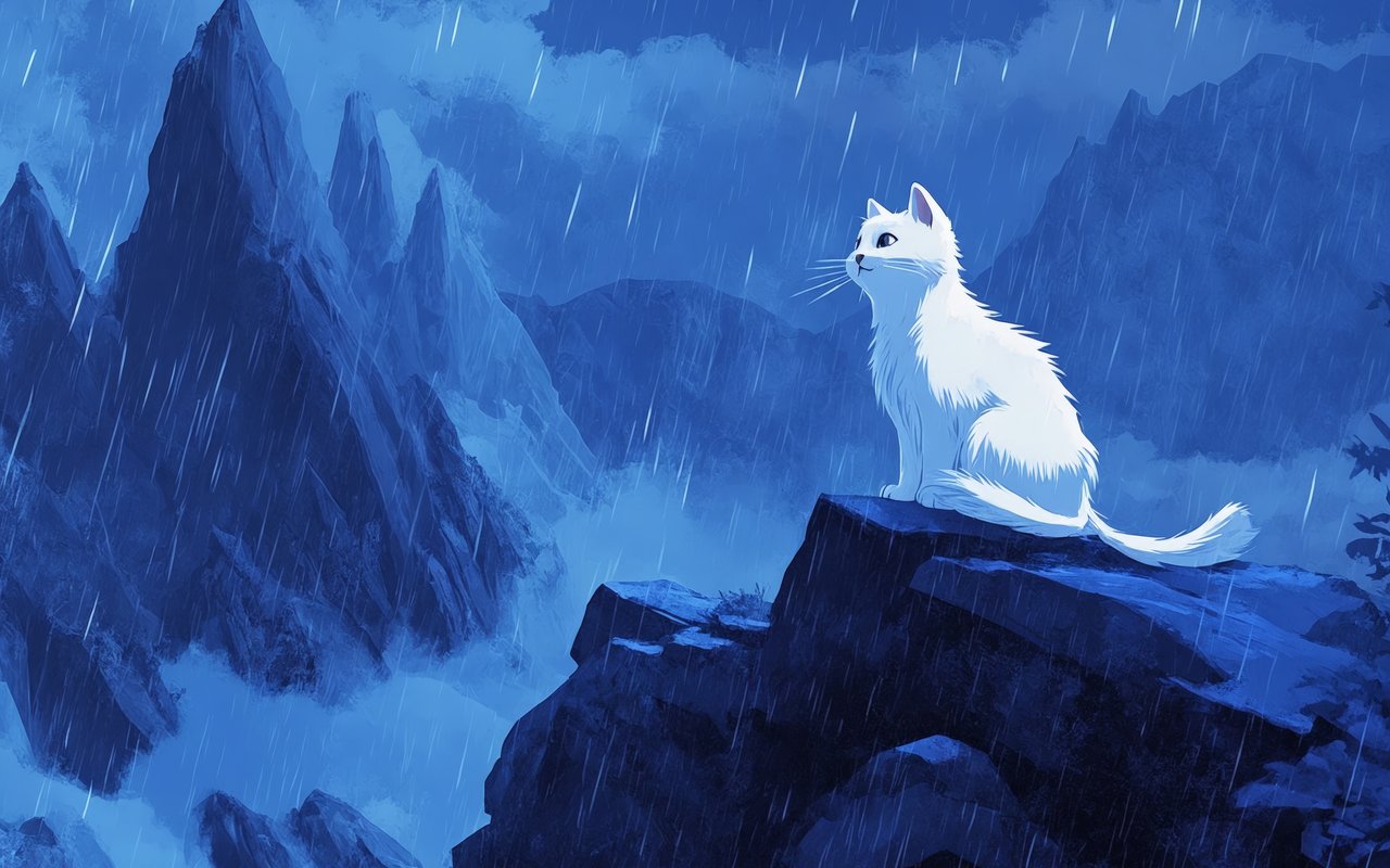 White cat at night in the rain - WXGA_1280 wallpapers in 1280x800 resolution
