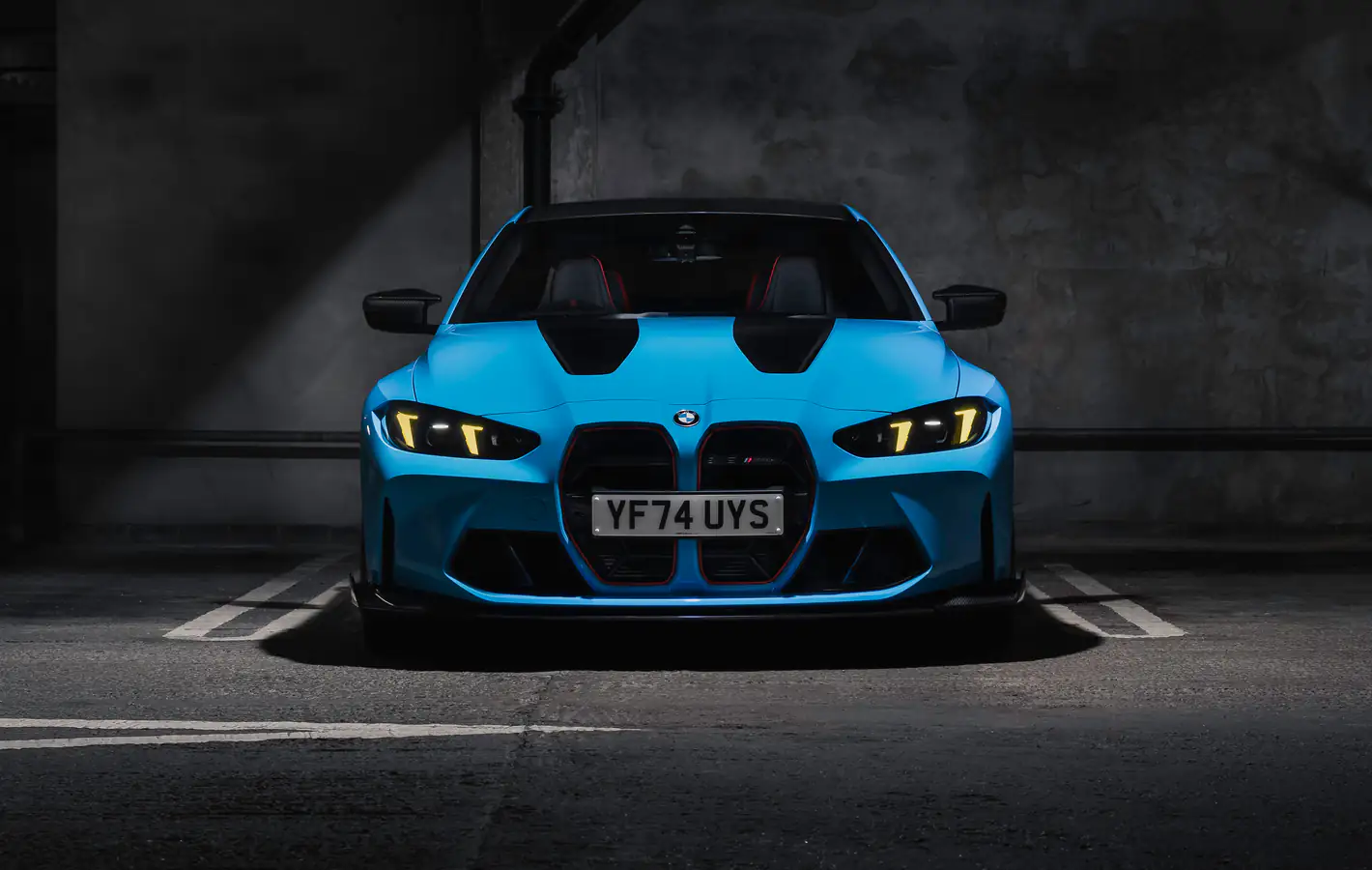 BMW M4 CS in the garage — desktop and phone wallpaper, free download