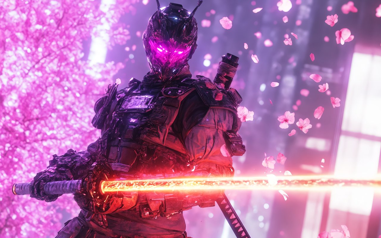 Cyberpunk ninja with a burning katana - WXGA_1280 wallpapers in 1280x800 resolution