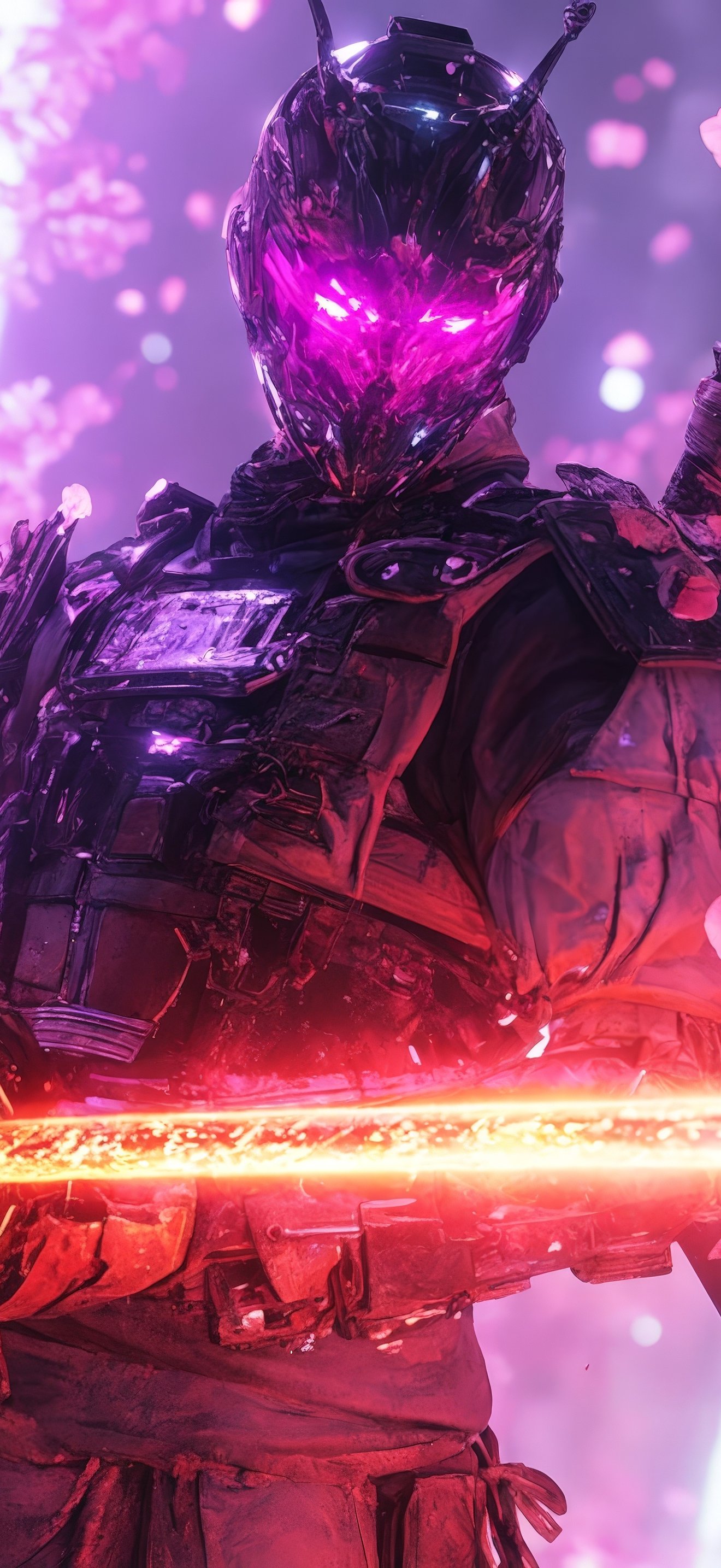 Cyberpunk ninja with a burning katana - Wallpapers for iPhone 18 Pro Max/17 Pro Max/16 Pro Max in 1320x2868 resolution