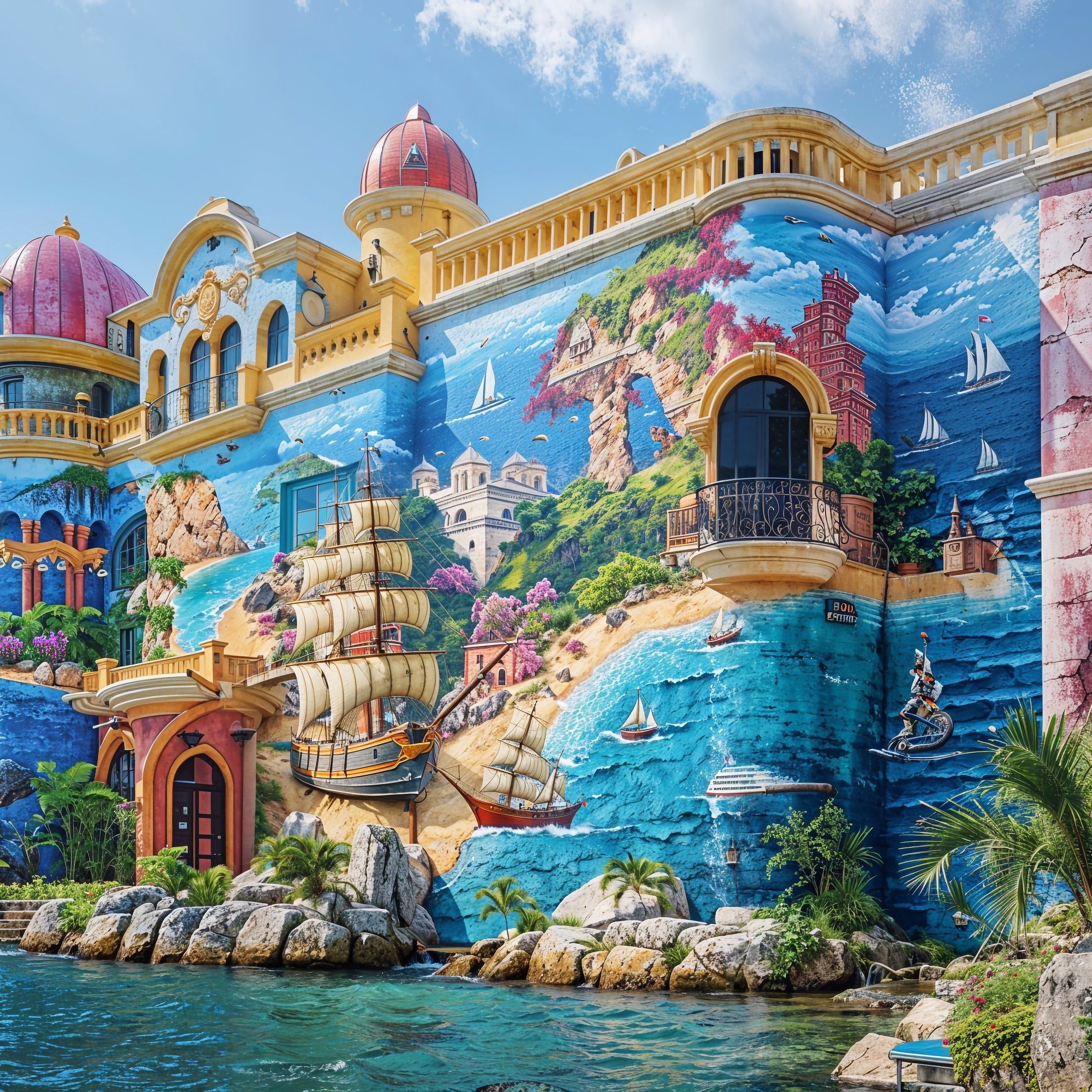 Mural on the coastal building - Wallpapers for iPad Pro 11″ in 2388x2388 resolution