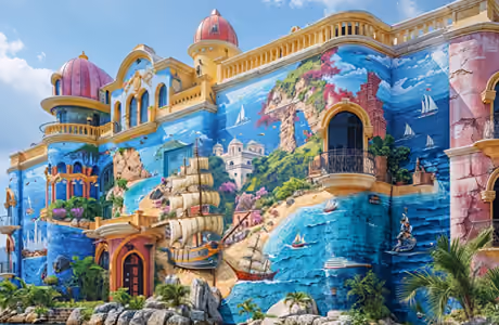 City wallpapers: mural, sea, architecture, imagination