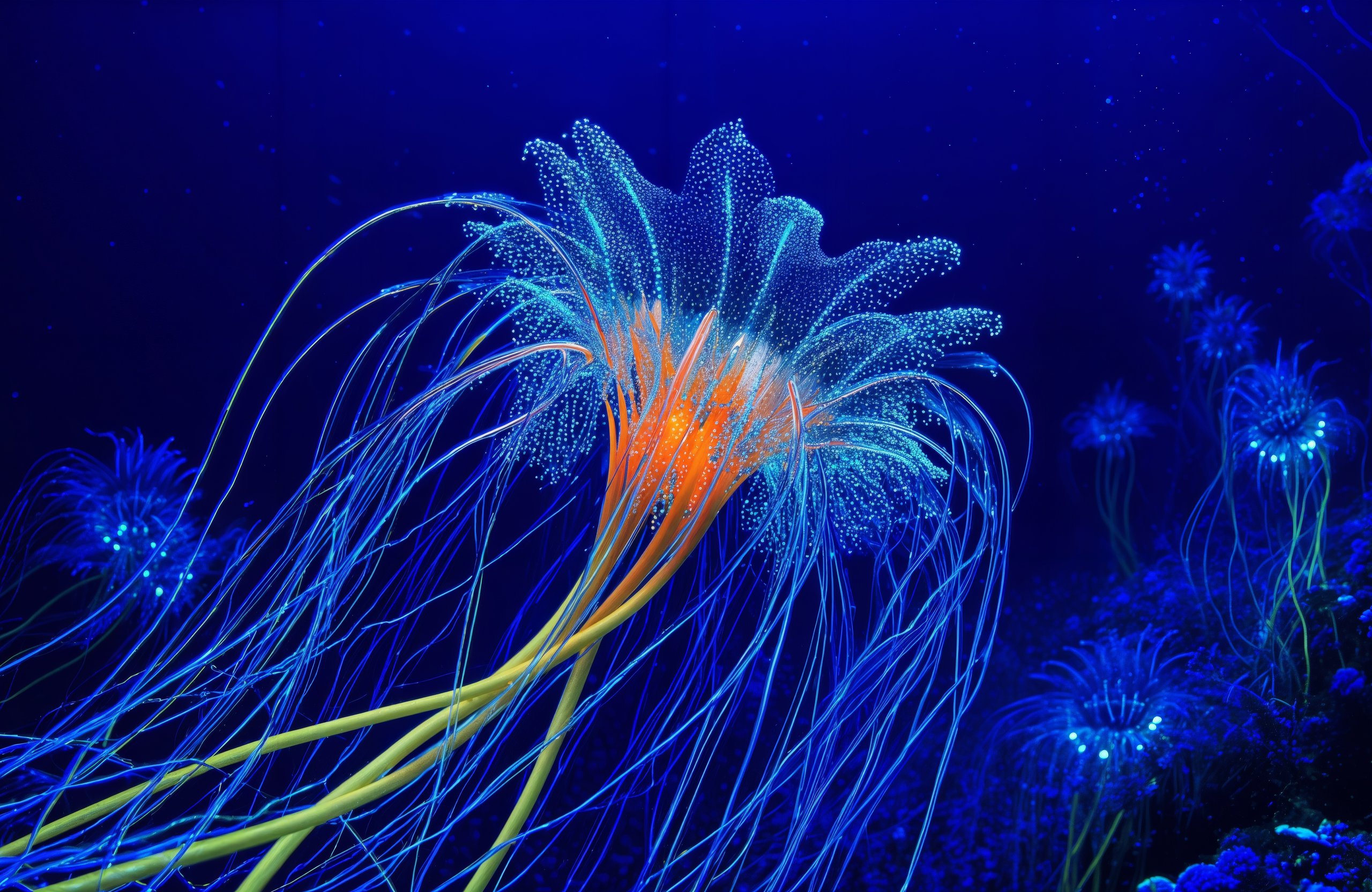 Bioluminescent jellyfish with tentacles - Wallpapers for Apple MacBook Air 13 M2″ in 2560x1664 resolution