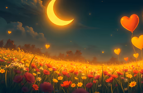 Love Wallpapers for iPad Air 10.9″ (2360x2360): field, flowers, balloon, moon