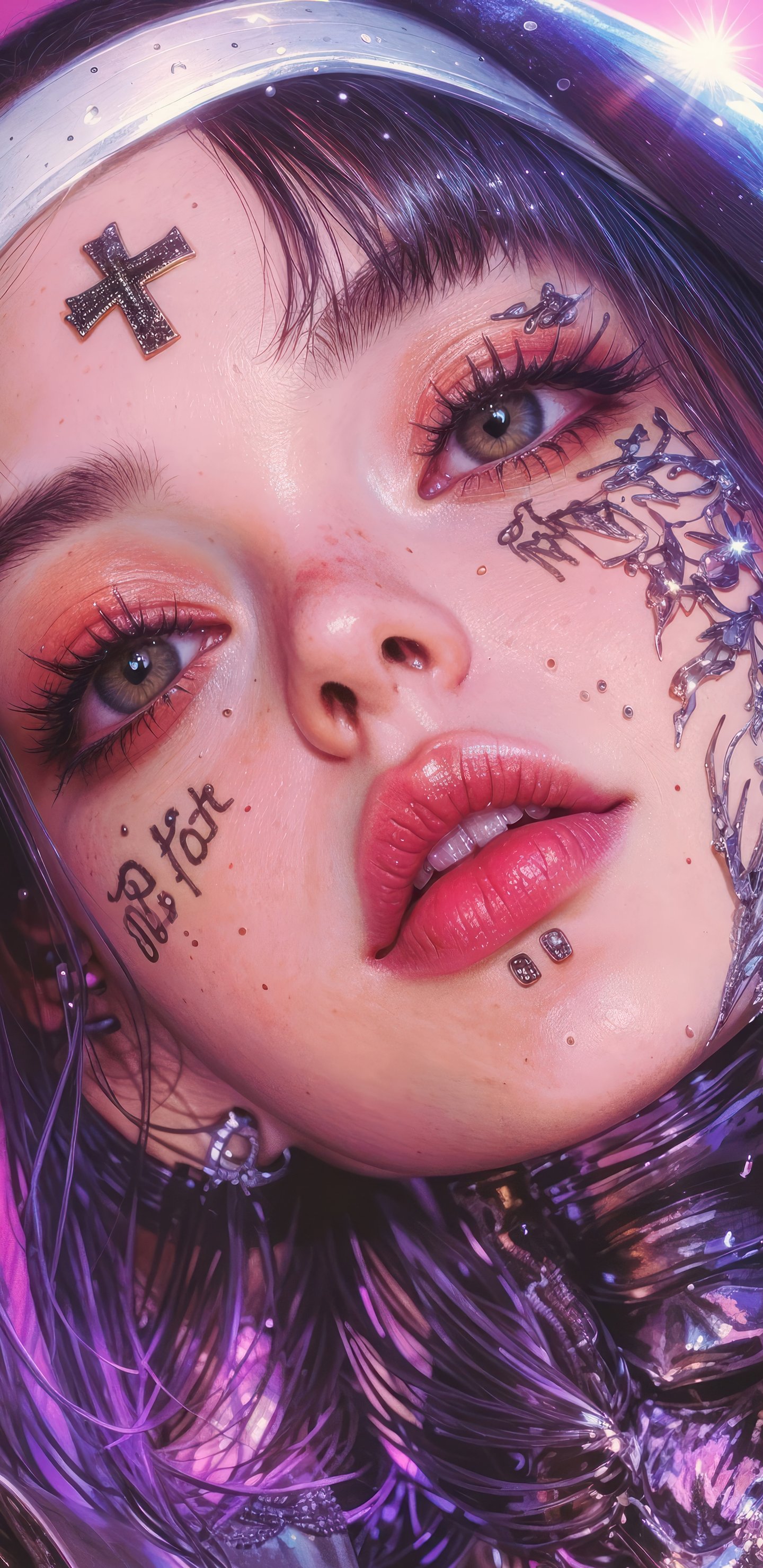 Anime girl with cyberpunk implants and tattoos - Wallpapers for Samsung Galaxy S8/S8+/Note 8/S9/S9+/Note 9 in 1440x2960 resolution