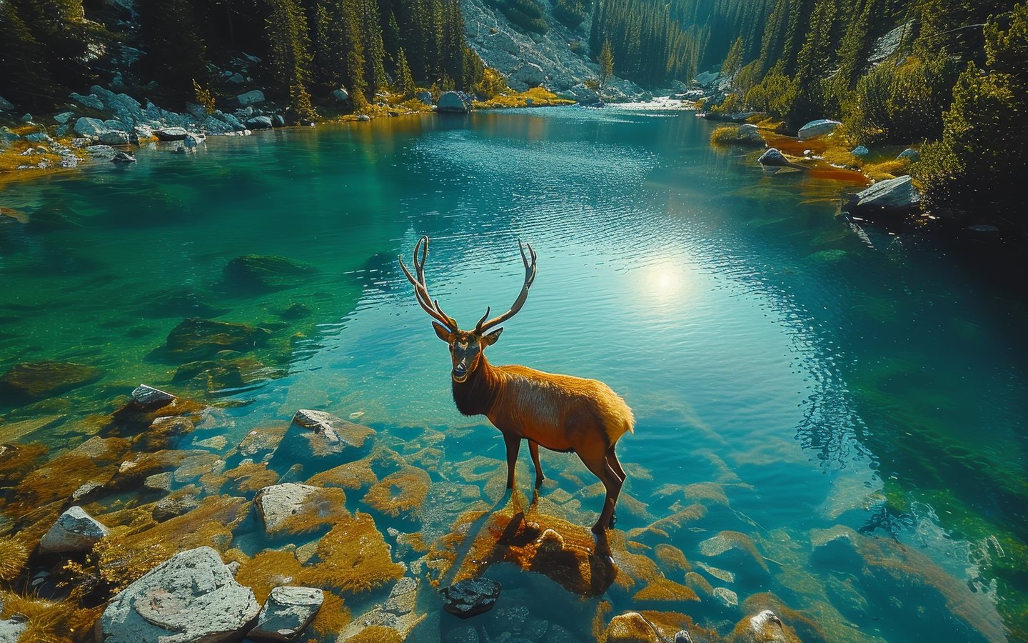 Deer in crystal clear lake water - WSXGA wallpapers in 1440x900 resolution