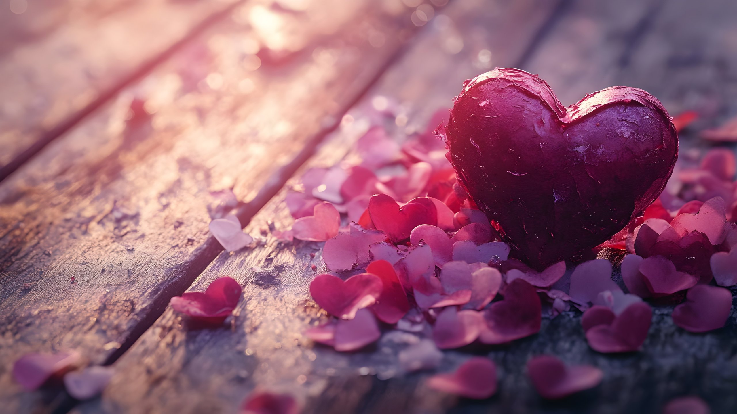 Pink heart and petals - 2K Quad HD wallpapers in 2560x1440 resolution