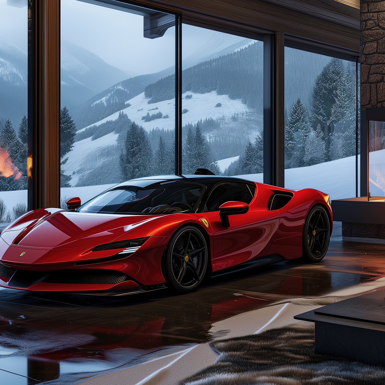 Red Ferrari SF90 Stradale - Wallpapers for Samsung Galaxy Tab in 1340x1340 resolution