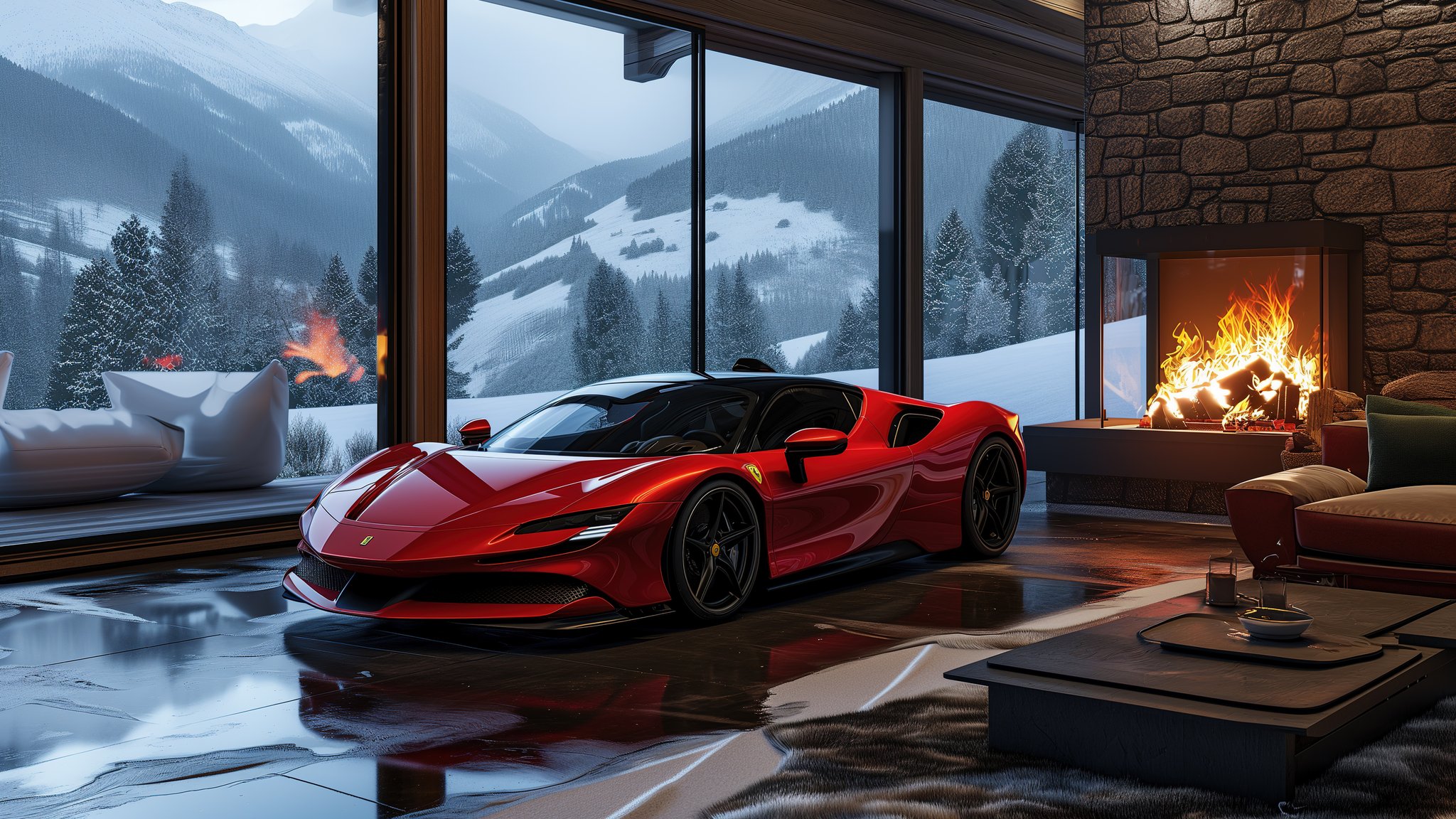 Red Ferrari SF90 Stradale - QWXGA wallpapers in 2048x1152 resolution