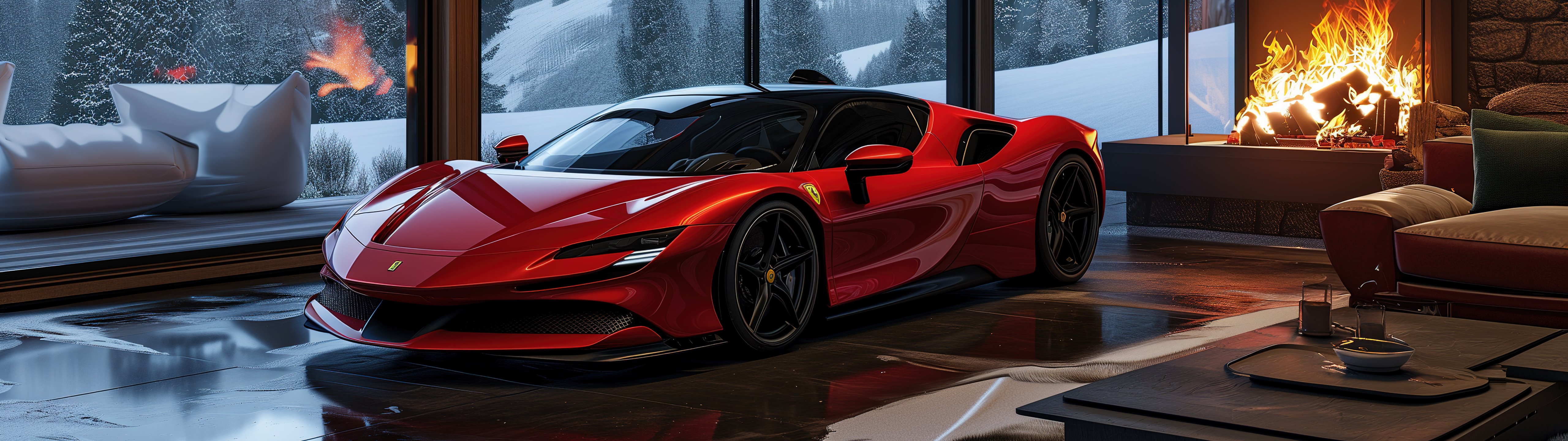 Red Ferrari SF90 Stradale - UltraWide 32:9 wallpapers in 5120x1440 resolution