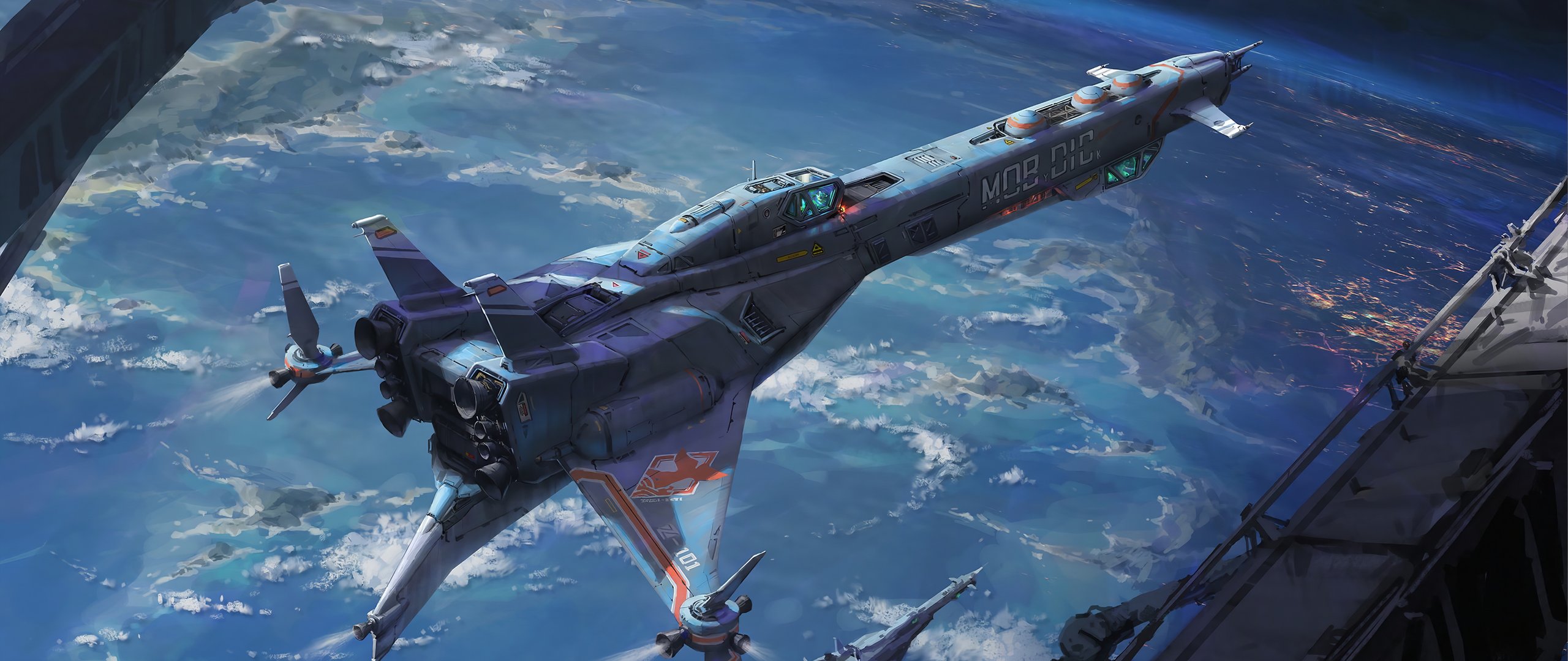 Spaceship flying above Earth surface - UltraWide 21:9 wallpapers in 2560x1080 resolution