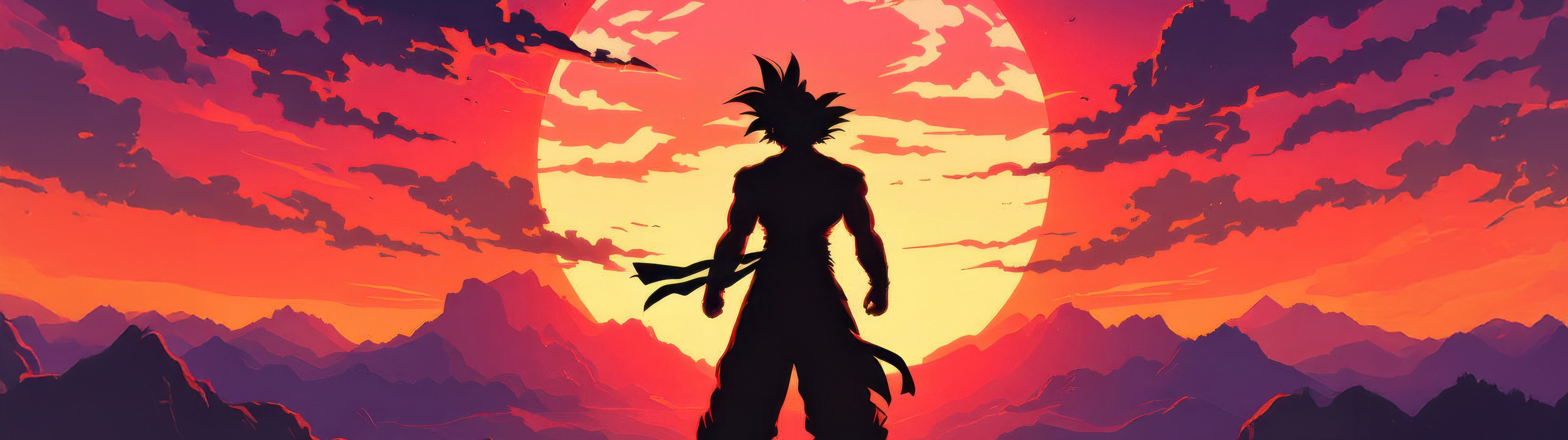 Son Goku standing with sunset background - UltraWide 32:9 wallpapers in 3840x1080 resolution