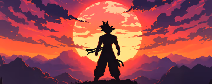 UltraWide 32:9 wallpapers (3840x1080): Son Goku, Dragon Ball, sunset, mountains
