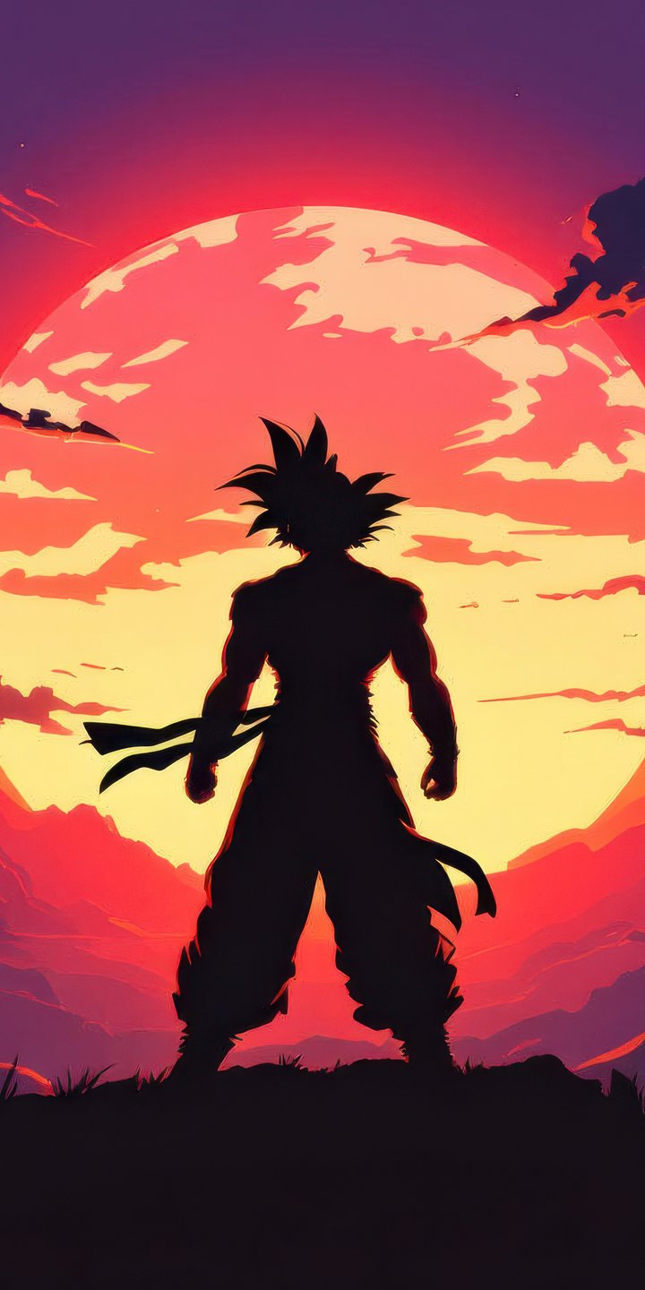 Son Goku standing with sunset background - Wallpapers for Samsung Galaxy A03s, Xiaomi Redmi 7A, POCO C3 in 720x1440 resolution