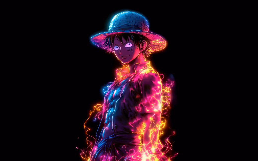 Monkey D. Luffy in neon light — desktop and phone wallpaper, free download