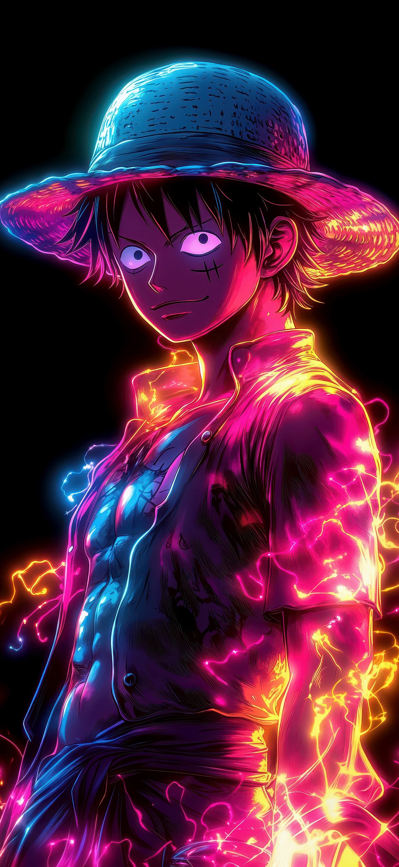 Monkey D. Luffy in neon light - Wallpapers for iPhone 17 Pro Max/16 Pro Max in 1320x2868 resolution