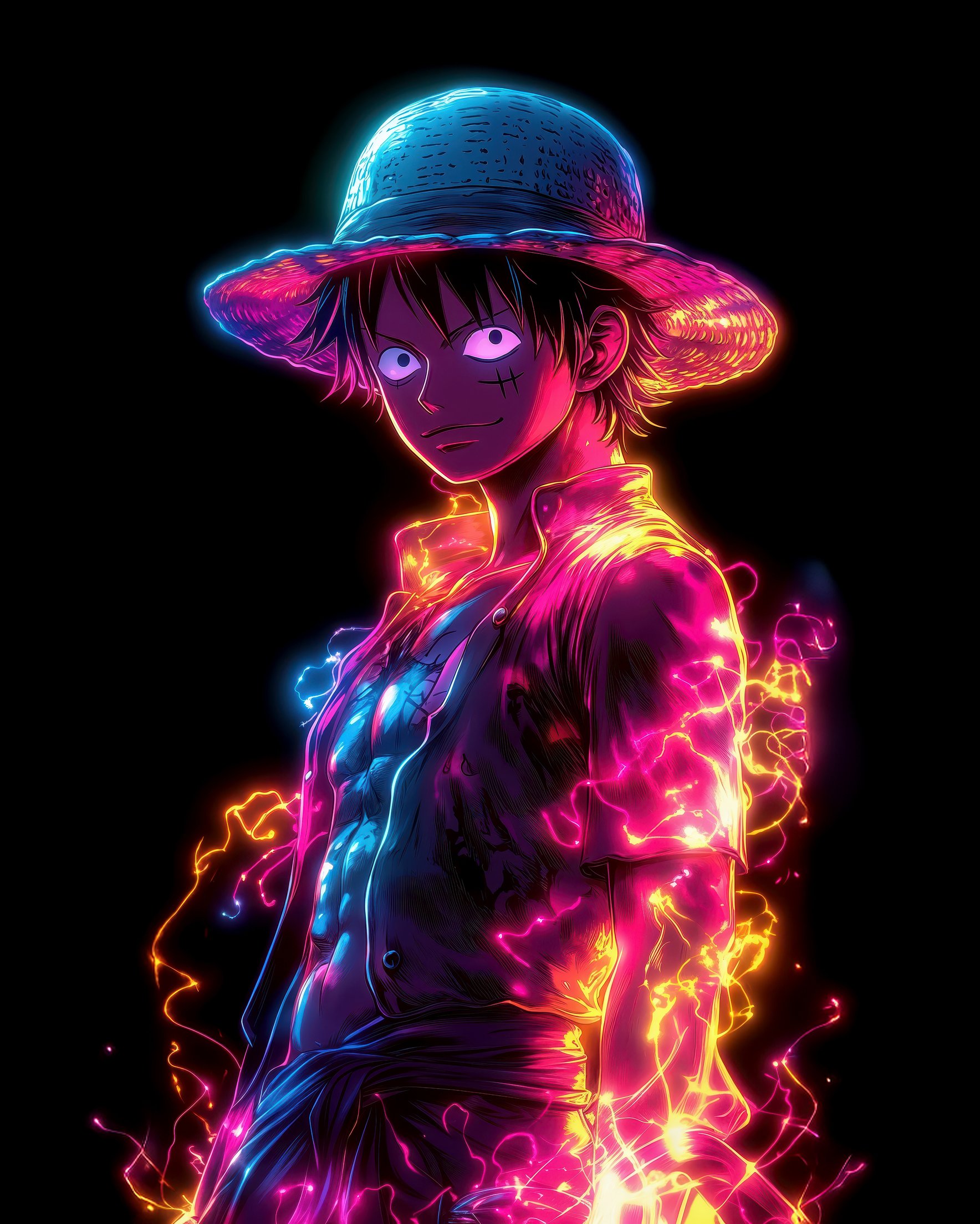 Monkey D. Luffy in neon light - Wallpapers for Samsung Galaxy Z Fold 2/3 in 1768x2208 resolution