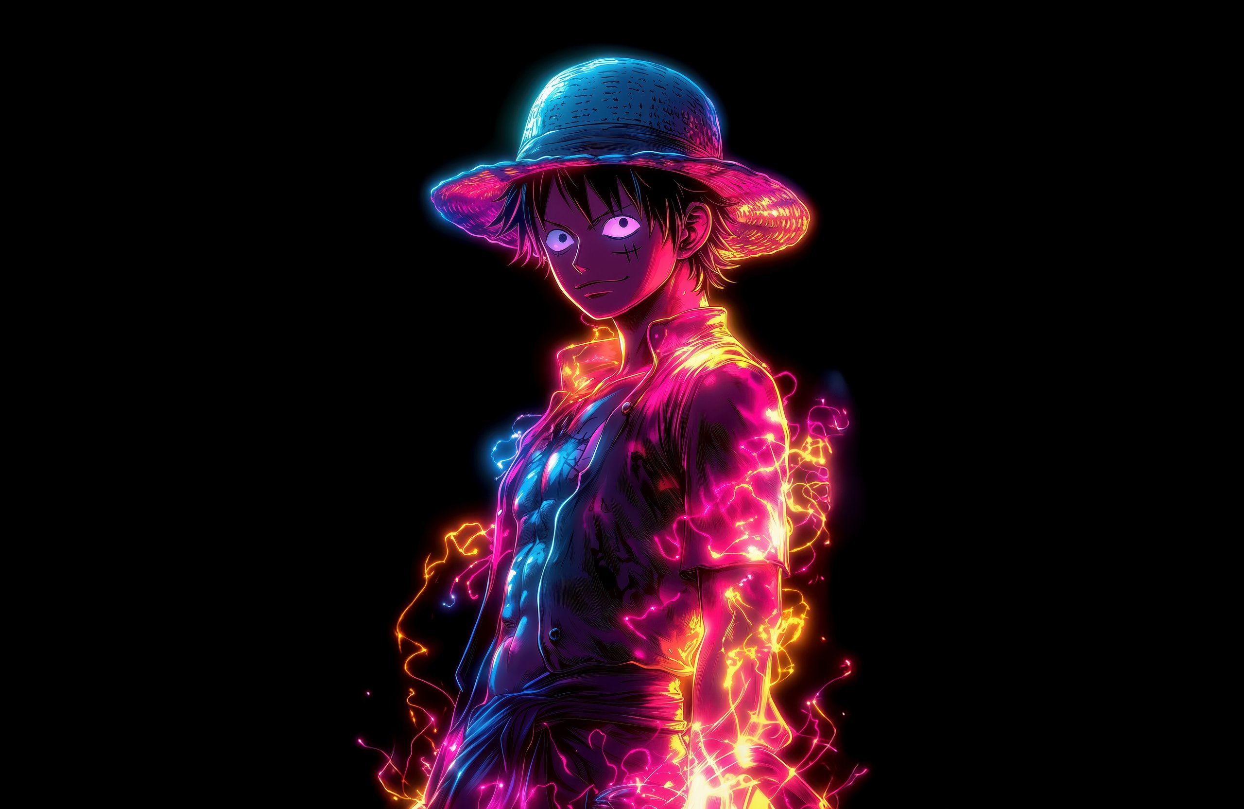 Monkey D. Luffy in neon light - Wallpapers for Apple MacBook Air 13 M2″ in 2560x1664 resolution