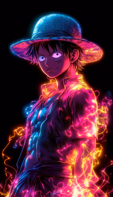 Обои аниме: Monkey D. Luffy, манга, неон, шляпа