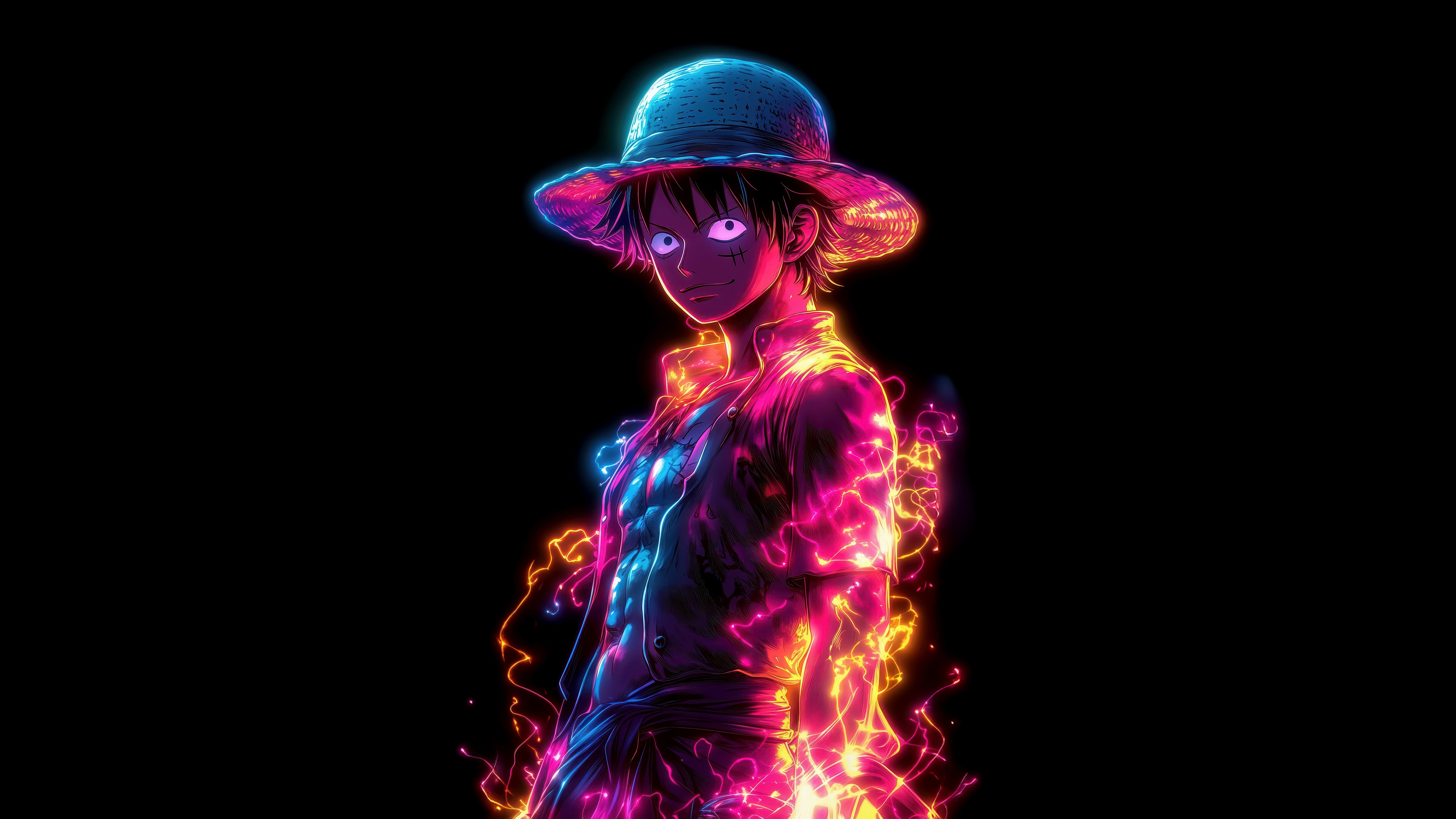Monkey D. Luffy in neon light - 5K wallpapers in 5120x2880 resolution