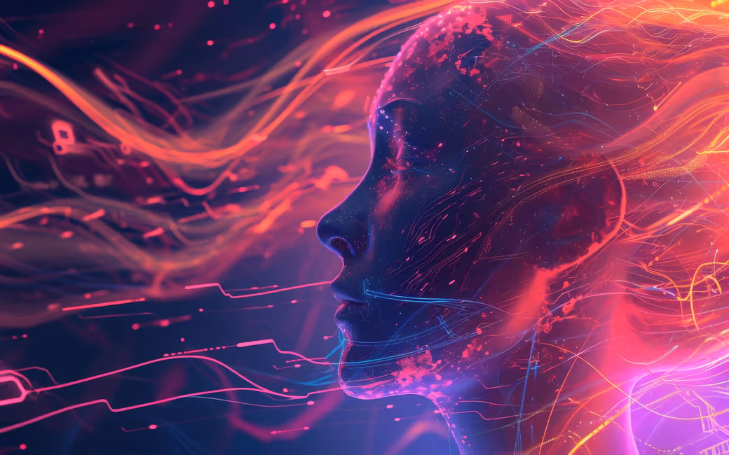 Woman in the data stream — desktop and phone wallpaper, free download