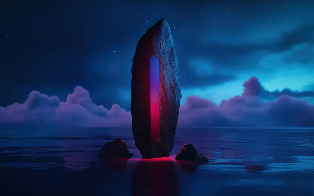 Monolith with neon light — desktop and phone wallpaper, free download