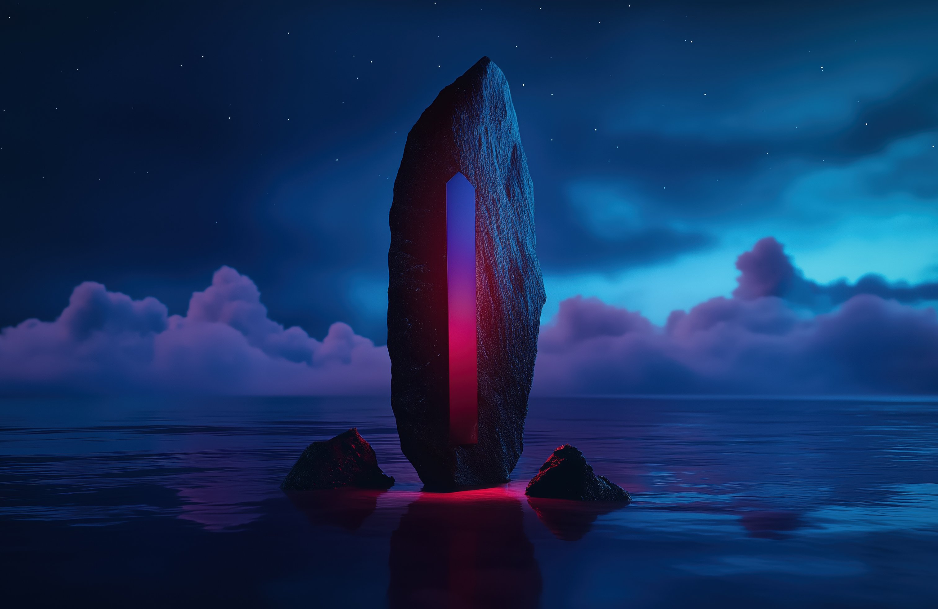 Monolith with neon light - Wallpapers for Apple MacBook 14.2″ in 3024x1964 resolution