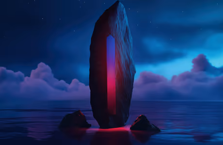 Обои форма для Samsung Galaxy Tab (1920x1920): монолит, вода, ночь, скала