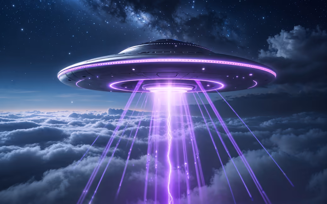 UFO emitting purple light — desktop and phone wallpaper, free download