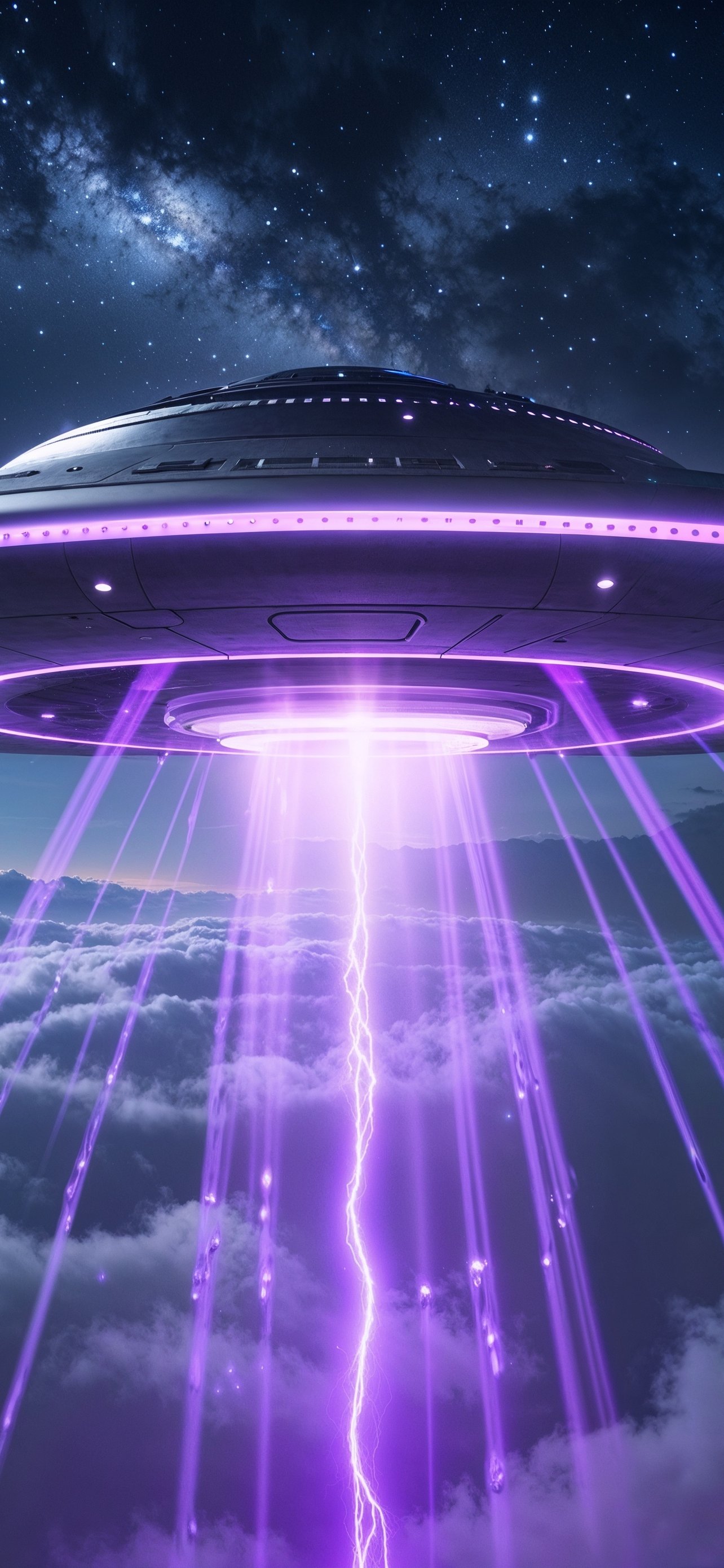UFO emitting purple light - Wallpapers for iPhone 13 Pro Max/12 Pro Max/14 Plus in 1284x2778 resolution