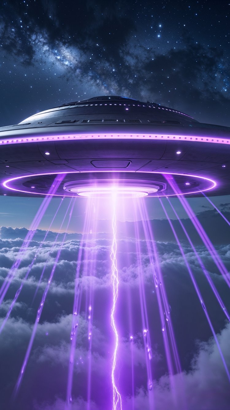 UFO emitting purple light - Wallpapers for iPhone 6/6S/7/8/SE2/SE3 in 750x1334 resolution