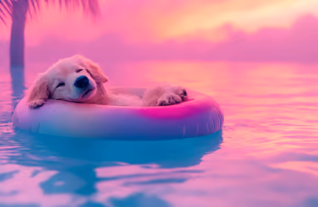 Inflatable ring Wallpapers for Apple MacBook 16.2″ (3456x2234): puppy, retriever, pool, inflatable ring